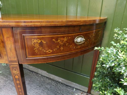 LATE C18TH GEORGE III PERIOD MAHOGANY DEMILUNE SIDE OR PIER TABLE WITH PROFUSE NEOCLASSICAL STYLE INLAY - ADDITIONAL PHOTO 6