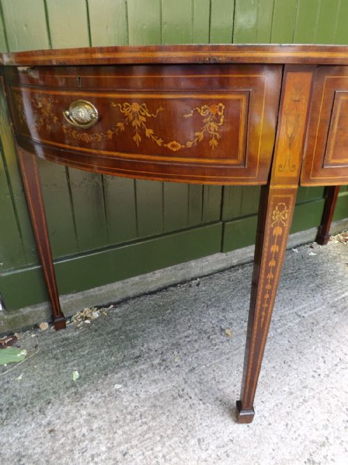 LATE C18TH GEORGE III PERIOD MAHOGANY DEMILUNE SIDE OR PIER TABLE WITH PROFUSE NEOCLASSICAL STYLE INLAY - ADDITIONAL PHOTO 8