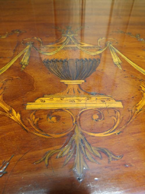 LATE C18TH GEORGE III PERIOD MAHOGANY DEMILUNE SIDE OR PIER TABLE WITH PROFUSE NEOCLASSICAL STYLE INLAY - ADDITIONAL PHOTO 10