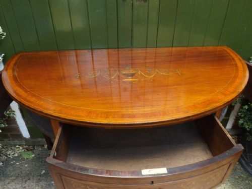 LATE C18TH GEORGE III PERIOD MAHOGANY DEMILUNE SIDE OR PIER TABLE WITH PROFUSE NEOCLASSICAL STYLE INLAY - ADDITIONAL PHOTO 11