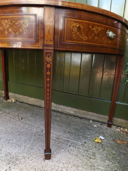LATE C18TH GEORGE III PERIOD MAHOGANY DEMILUNE SIDE OR PIER TABLE WITH PROFUSE NEOCLASSICAL STYLE INLAY - ADDITIONAL PHOTO 12