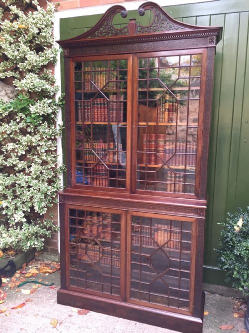 fig 1. Late C19th mahogany glazed Chippendale revival double bookcase.