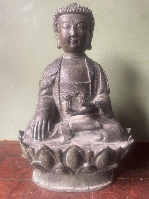 Late C19th Bronze Chinese or Thai Buddha Study .