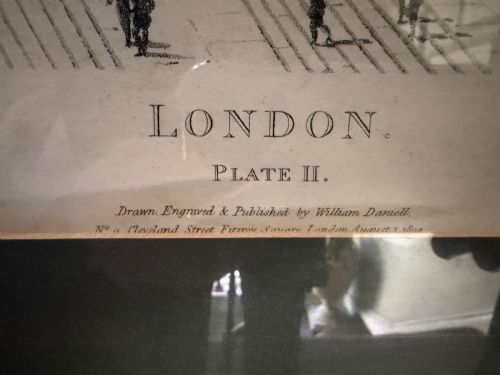 fig 2. A set of six framed nineteenth-century panoramic engravings depicting historic views of London along the River Thames.