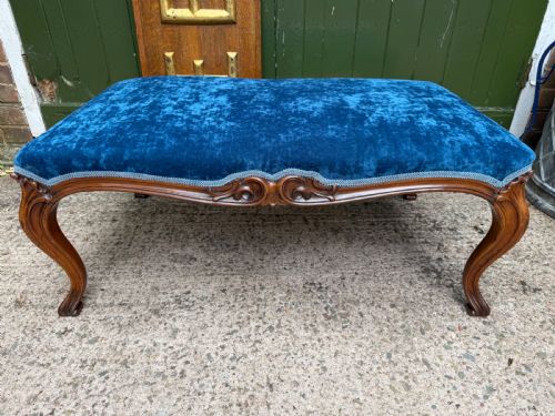 A Mid C19th Carved Walnut Framed Centre Stool of Larger Scale and Proportions.