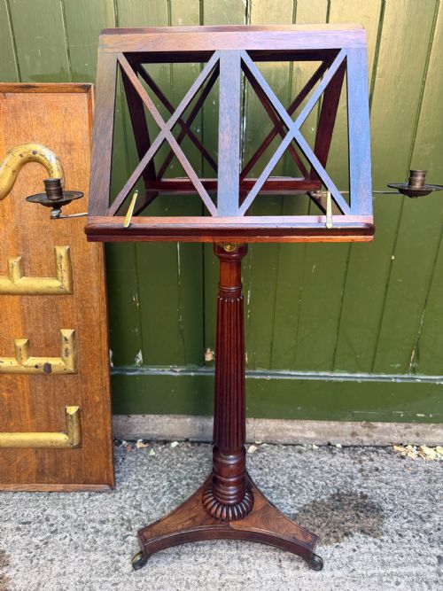 Superior Quality Early C19th Regency Period Brass-mounted and Brass Inlaid Rosewood Adjustable-height Music Duet Stand .