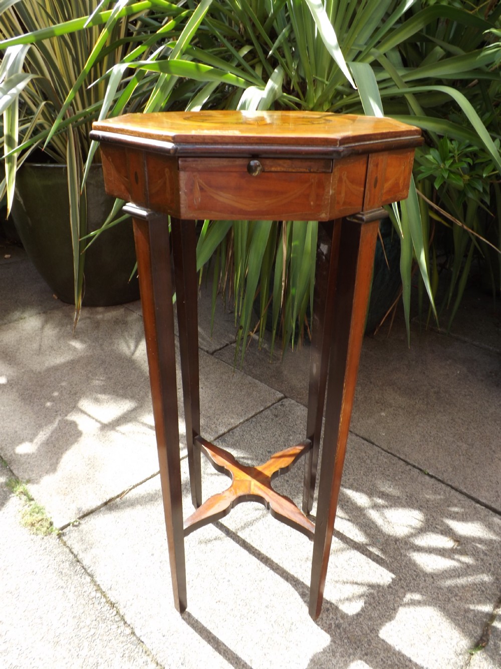 C19th inlaid satinwood urn stand.