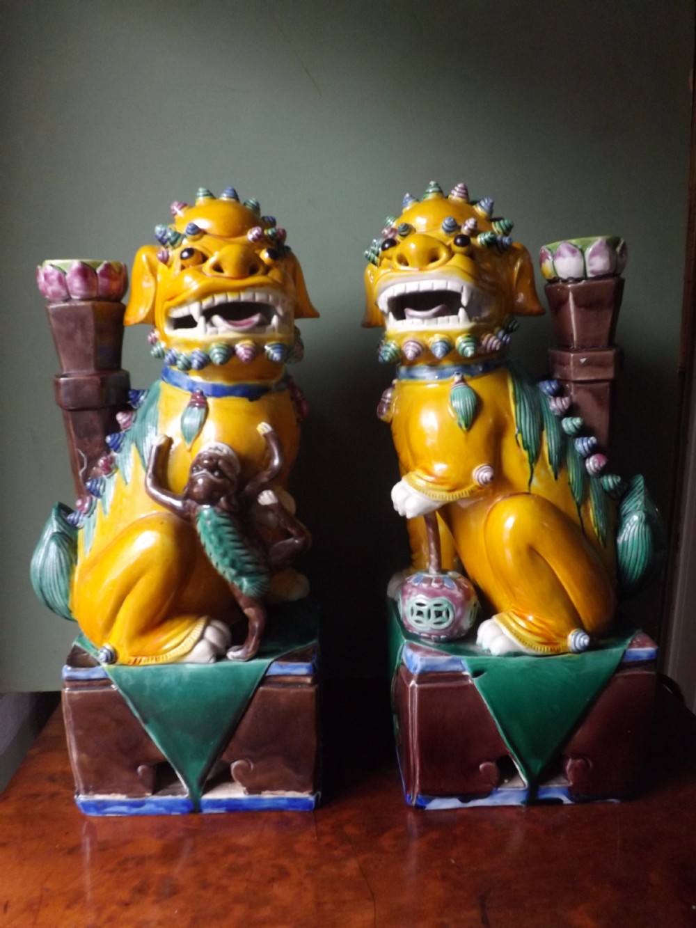 Pair of early C20th Chinese glazed pottery 'Dogs of Fo'.