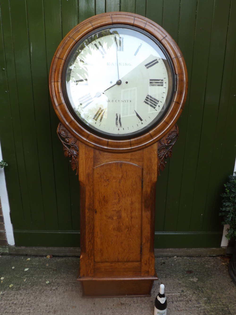 Monumental scale C19th Victorian period oak-cased wall-clock.