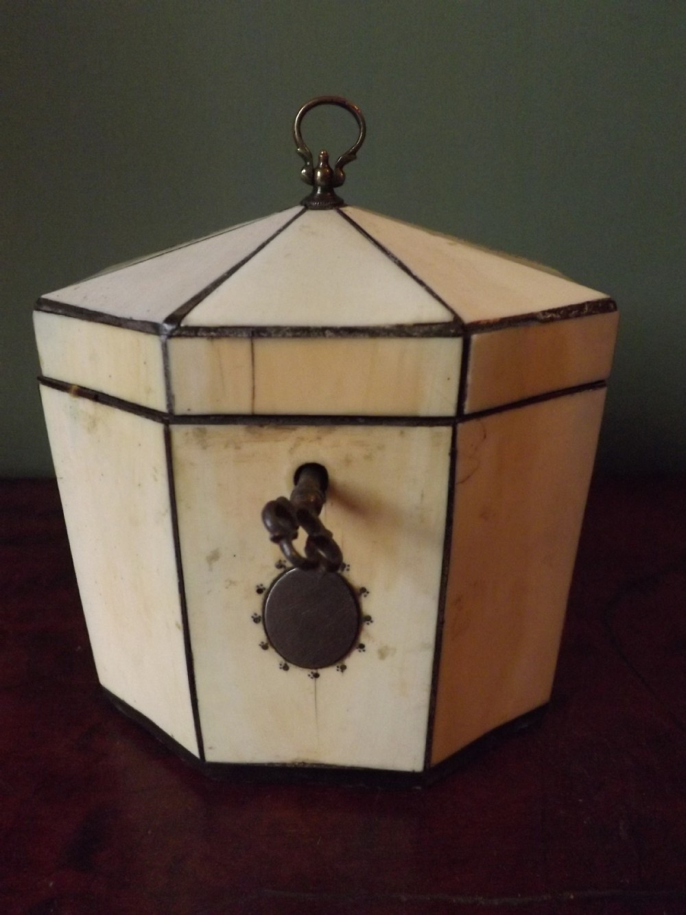 C18th George III period ivory veneered tea caddy.