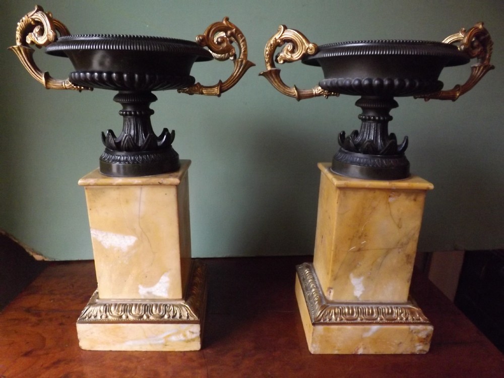 Pair of C19th French Empire-style bronze tazzas.