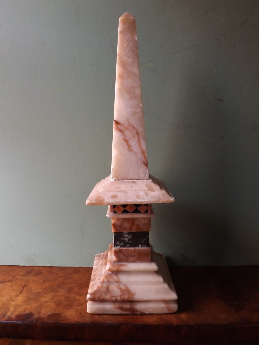 Late C19th Italian alabaster and marble inlaid obelisk.