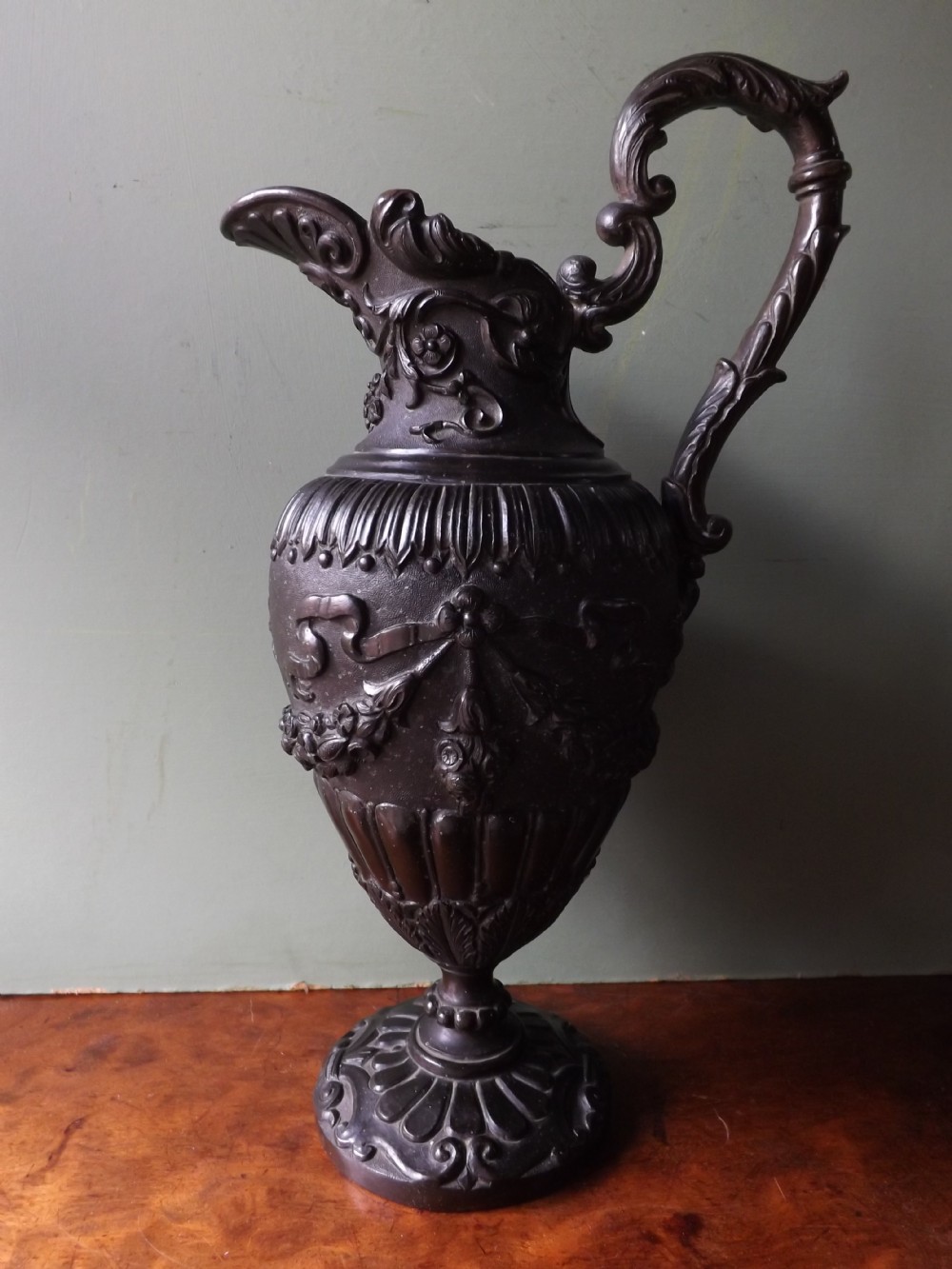 C19th Italian bronze Renaissance-design ewer.