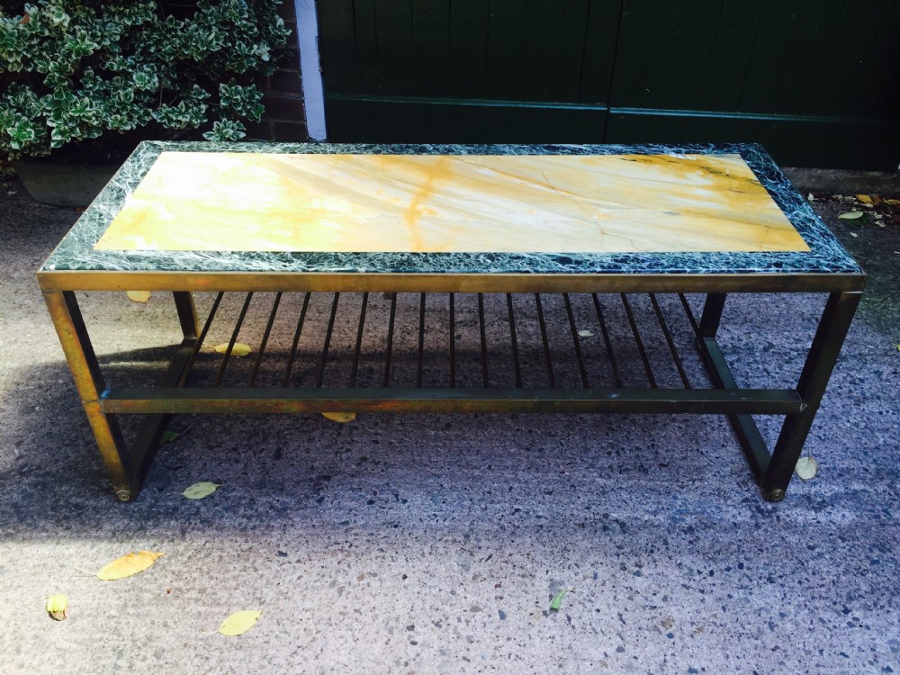 Early C20th Italian brass-framed inset marble-top coffee table