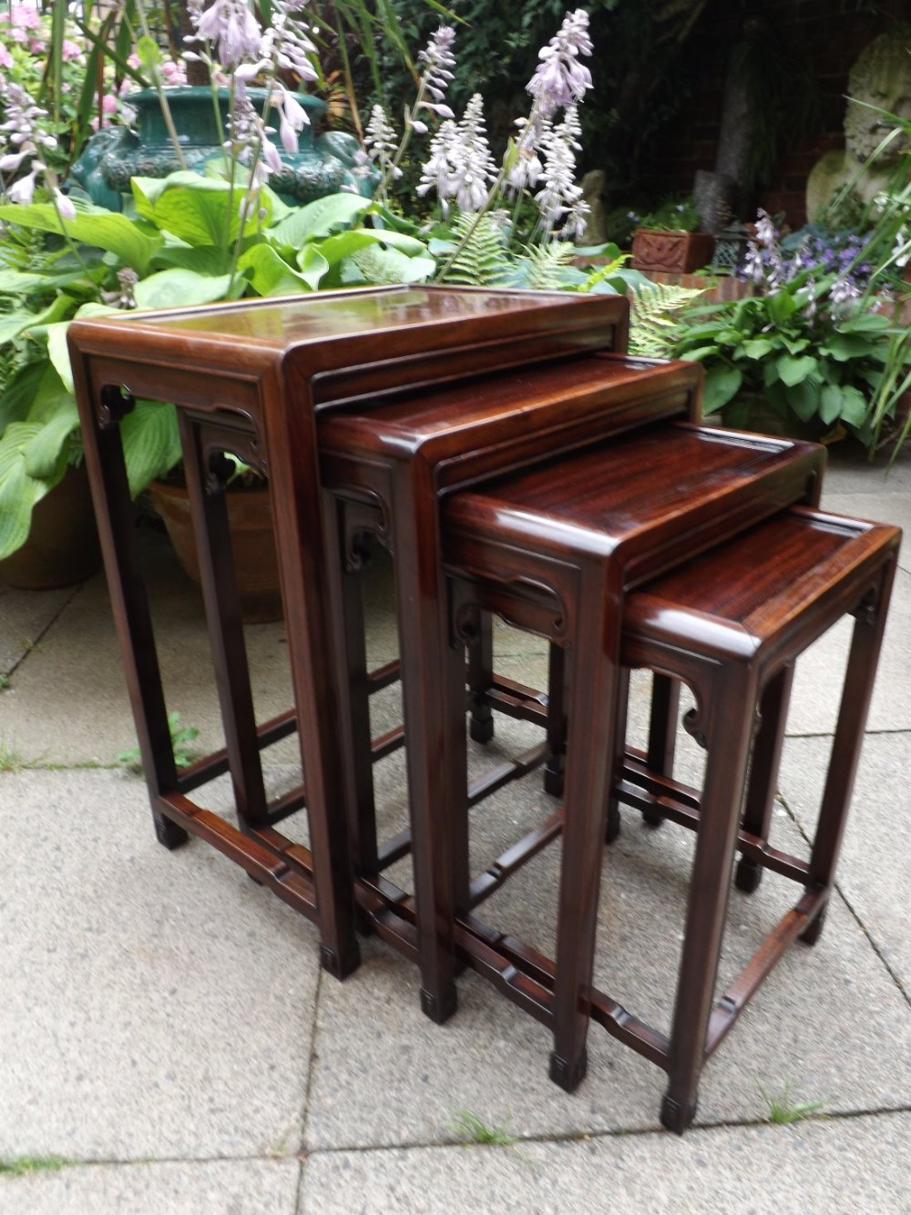 Late C19th Chinese Qing Dynasty quartetto of graduating hardwood tables.