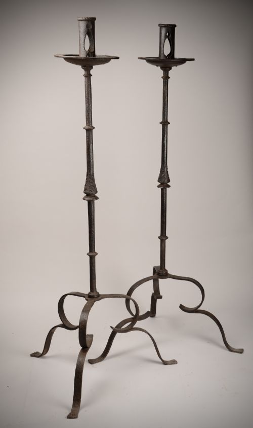 large wrought iron candle stands - CATEGORY: ANTIQUE LIGHTING - DATED 19TH CENTURY