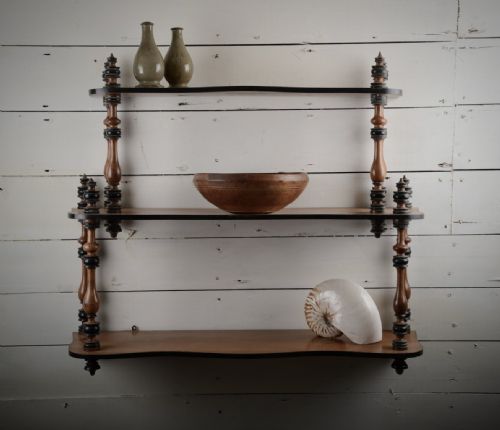 C19TH CHERRY WOOD WALL HANGING SHELVES - ADDITIONAL PHOTO 2