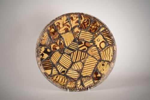 wonderful folk art slipware fragment mosaic dish - CATEGORY: ANTIQUE CERAMICS - DATED 1930