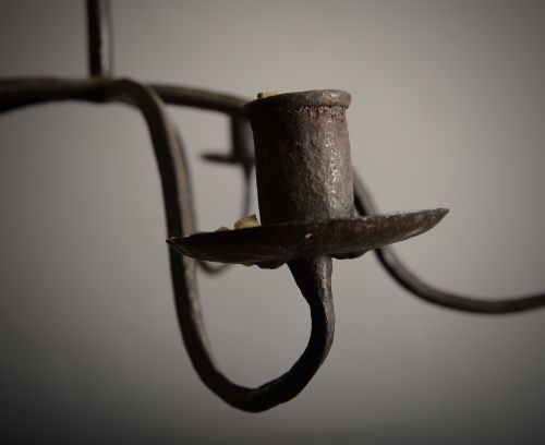 RARE EARLY WROUGHT IRON FIVE BRANCH CHANDELIER - ADDITIONAL PHOTO 2