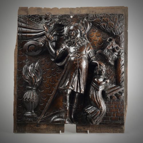 Early C17th Carved Panel Abraham and Isaac