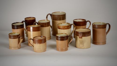 Group of Stoneware Tavern Mugs.