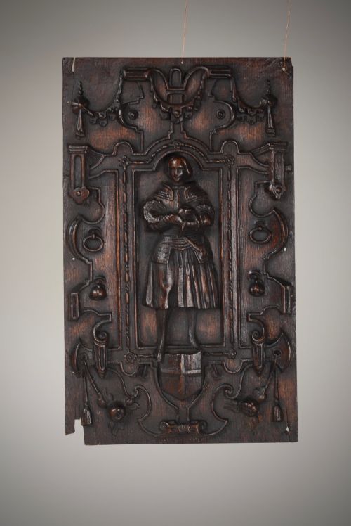Rare 17thc Carved Panel of Joan of Arc.