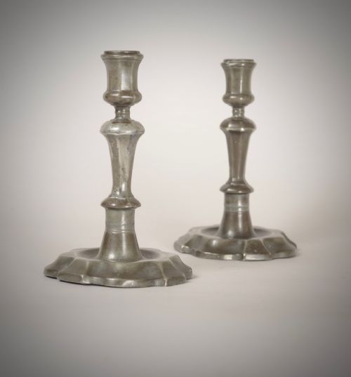 Pair of 18thc Pewter Candle Sticks