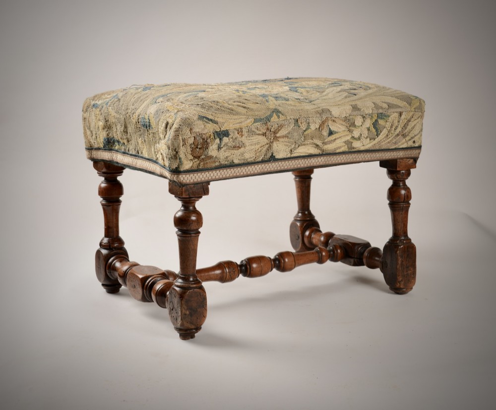 Late C17th walnut stool. William and Mary period