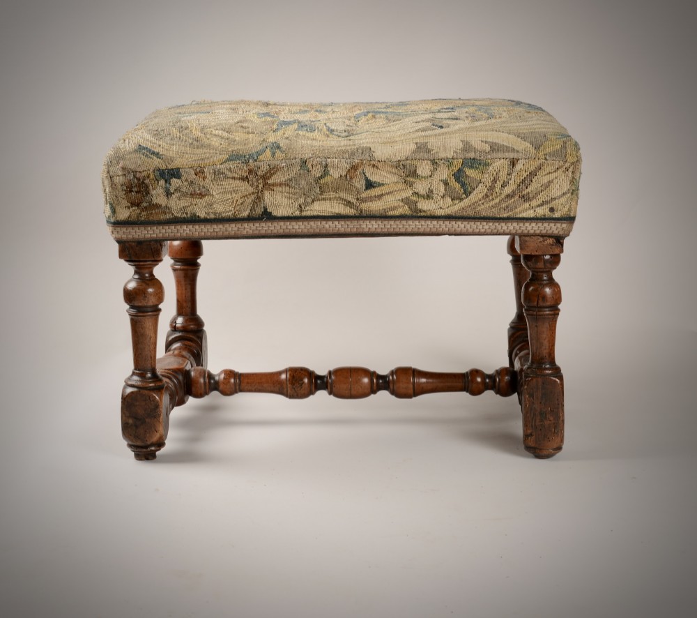 Late C17th walnut stool. William and Mary period View II