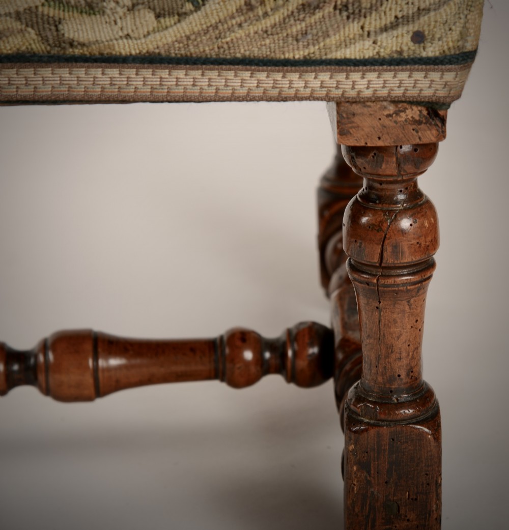 Late C17th walnut stool. William and Mary period View IV