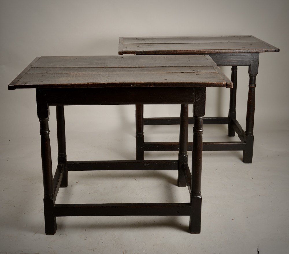 Rare pair of early oak centre tables, console tables