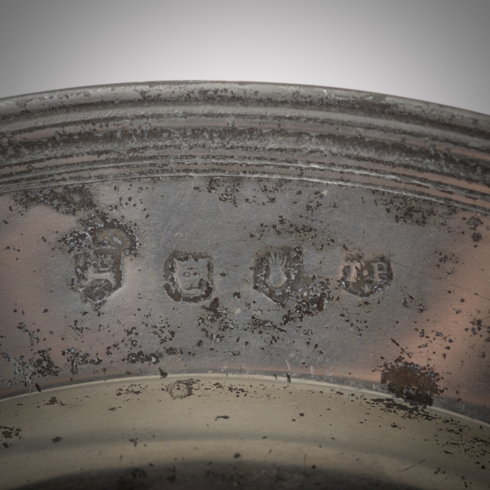 Multiple reeded William and Mary pewter dish. View III
