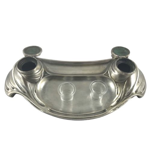 ART NOUVEAU SILVERED BRONZE DOUBLE INKWELL BY MAURICE DUFRENE - ADDITIONAL PHOTO 2