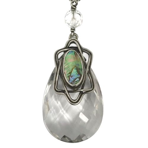 ARTS CRAFTS SILVER ROCK CRYSTAL AND ABALONE PENDANT