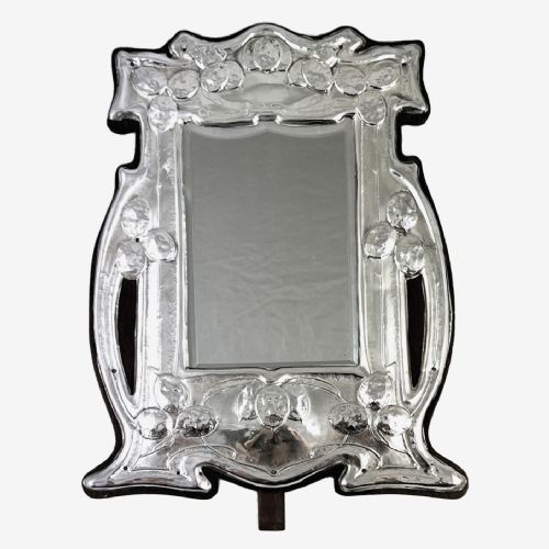 ARTS CRAFTS SILVERED COPPER WOOD TABLE MIRROR WITH STYLISED HONESTY SEED PODS - ADDITIONAL PHOTO 1