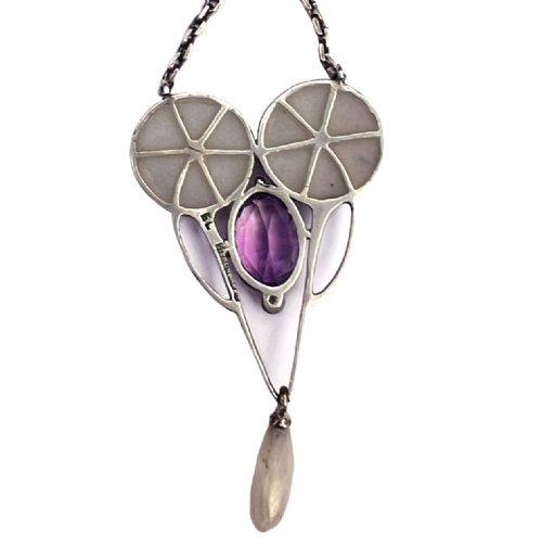 ART NOUVEAU SILVER AMETHYST AND PLIQUE A JOUR ENAMEL PENDANT BY EDUARD LOSS - ADDITIONAL PHOTO 6