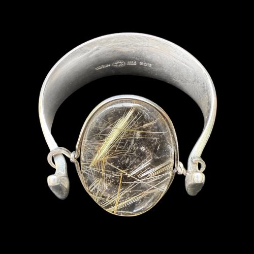 MODERNIST SILVER AND RUTILATED QUARTZ BRACELET FOR GEORG JENSEN - ADDITIONAL PHOTO 2