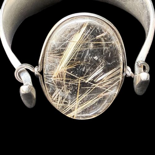MODERNIST SILVER AND RUTILATED QUARTZ BRACELET FOR GEORG JENSEN - ADDITIONAL PHOTO 4