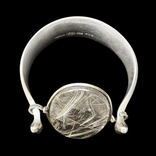MODERNIST SILVER AND RUTILATED QUARTZ BRACELET FOR GEORG JENSEN - ADDITIONAL PHOTO 5