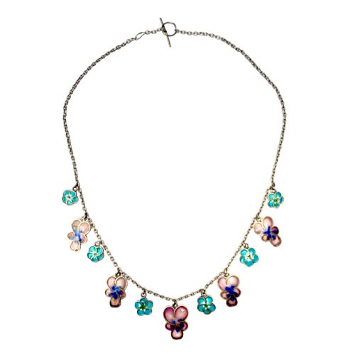 arts and crafts silverenamel pansy necklace - CATEGORY: ANTIQUE JEWELLERY - DATED 1900