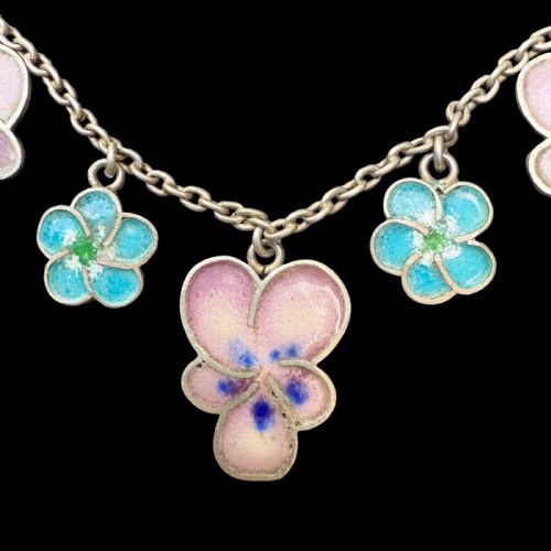 ARTS AND CRAFTS SILVERENAMEL PANSY NECKLACE - ADDITIONAL PHOTO 3