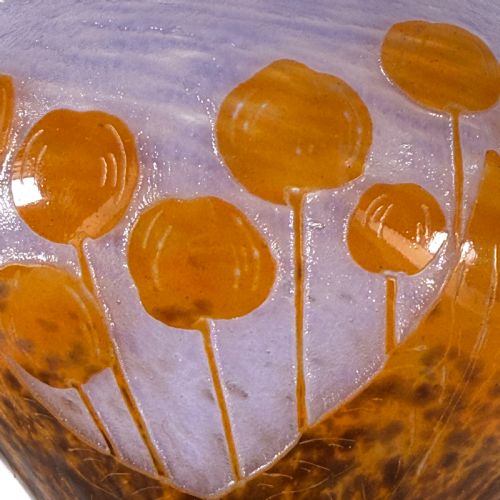 ART DECO LE VERRE FRANCAIS CAMEO GLASS VASE IN ORANGE ON PURPLE BY SCHNEIDER - ADDITIONAL PHOTO 3