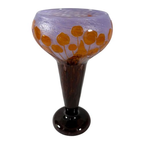 ART DECO LE VERRE FRANCAIS CAMEO GLASS VASE IN ORANGE ON PURPLE BY SCHNEIDER - ADDITIONAL PHOTO 5