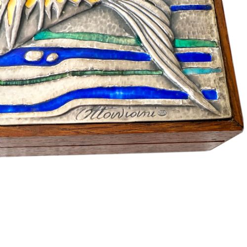 MID CENTURY ROSEWOOD SILVER ENAMEL BOX WITH STYLISED FISH BY OTTAVIANI - ADDITIONAL PHOTO 3