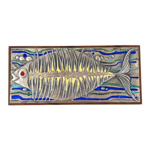 MID CENTURY ROSEWOOD SILVER ENAMEL BOX WITH STYLISED FISH BY OTTAVIANI - ADDITIONAL PHOTO 4