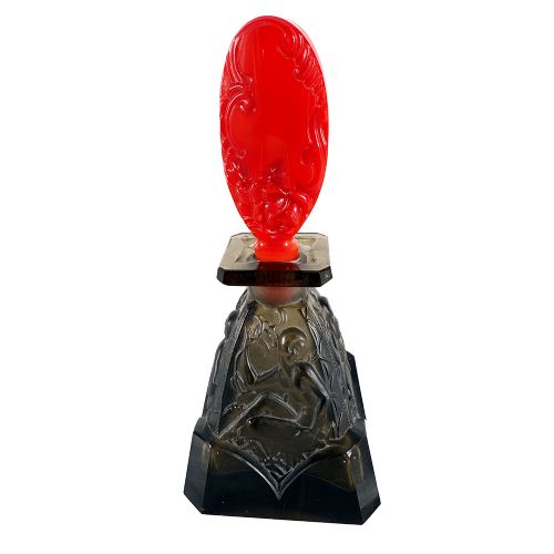 ART DECO MOULDED GLASS SCENT BOTTLE CZECHOSLOVAKIA