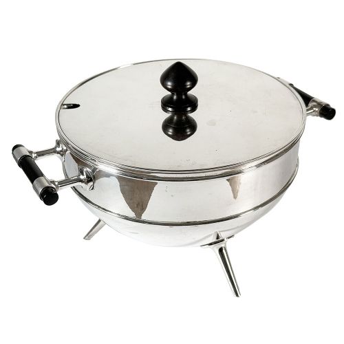 MODERNIST SILVER PLATE AND EBONISED WOOD TUREEN BY CHRISTOPHER DRESSER FOR HUKIN HEATH
