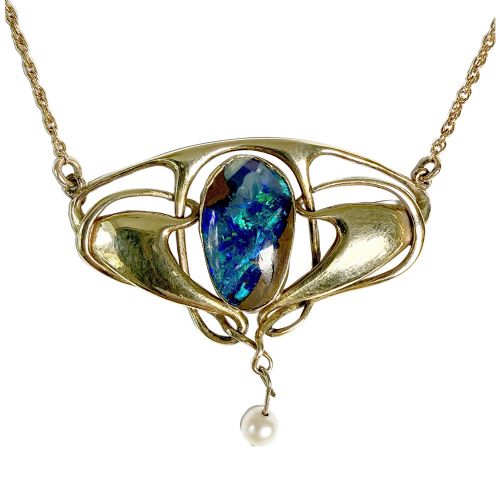 art nouveau gold opal and pearl pendant model 1125 by archibald knox for liberty co - CATEGORY: ANTIQUE JEWELLERY - DATED 1900