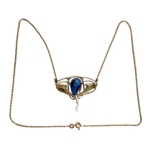 ART NOUVEAU GOLD OPAL AND PEARL PENDANT MODEL 1125 BY ARCHIBALD KNOX FOR LIBERTY CO - ADDITIONAL PHOTO 1