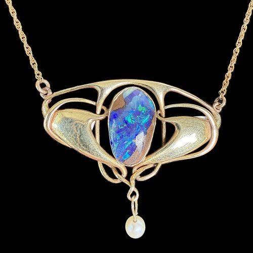 ART NOUVEAU GOLD OPAL AND PEARL PENDANT MODEL 1125 BY ARCHIBALD KNOX FOR LIBERTY CO - ADDITIONAL PHOTO 3